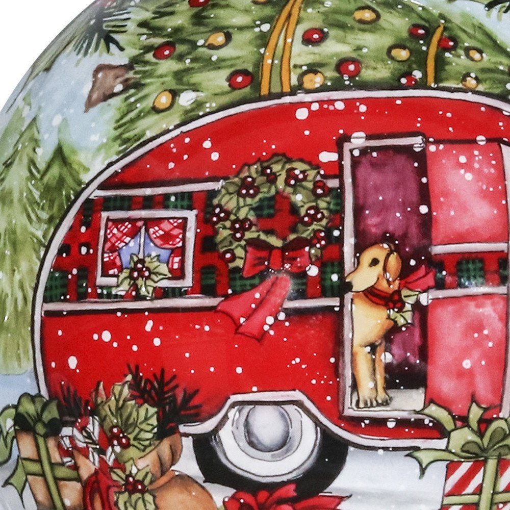 Christmas Red Camper Hand Painted Red Green And White Glass Ball Ornament HomeRoots