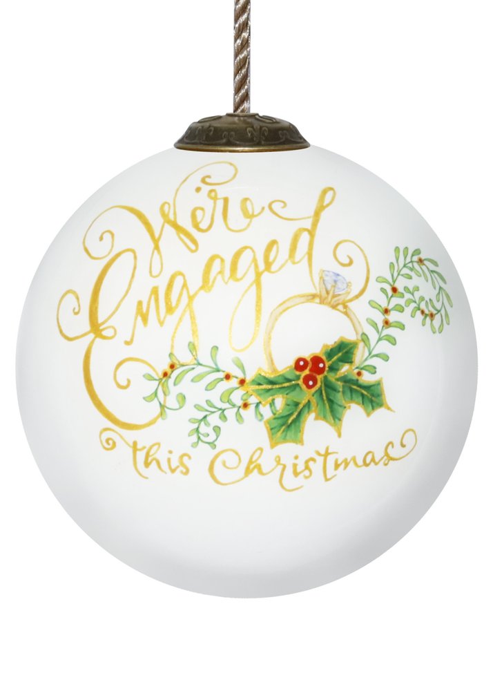 Engagement Hand Painted White And Gold Glass Ball Ornament HomeRoots