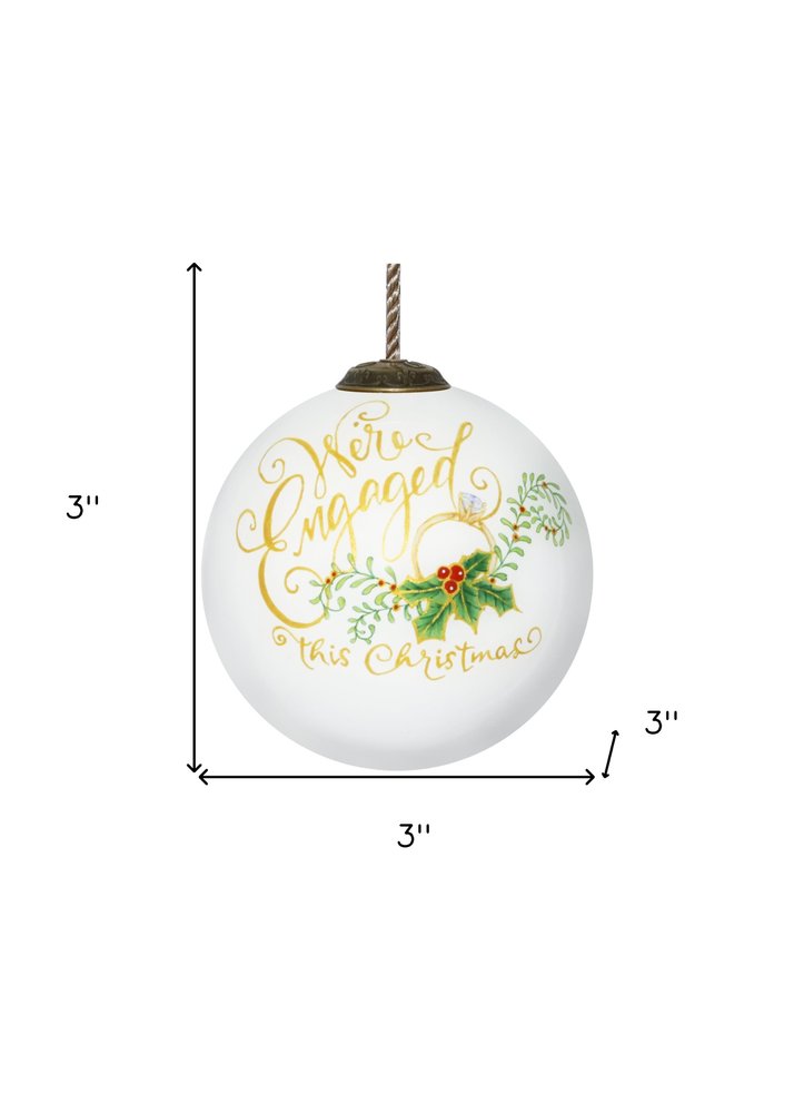 Engagement Hand Painted White And Gold Glass Ball Ornament HomeRoots