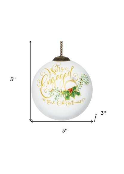 Engagement Hand Painted White And Gold Glass Ball Ornament HomeRoots