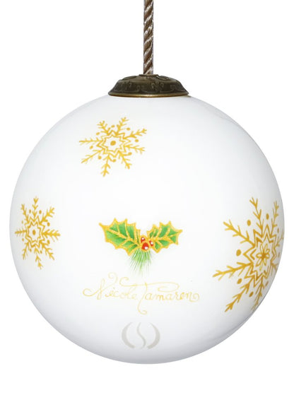 We are Expecting Hand Painted White Red And Gold Glass Ball Ornament HomeRoots