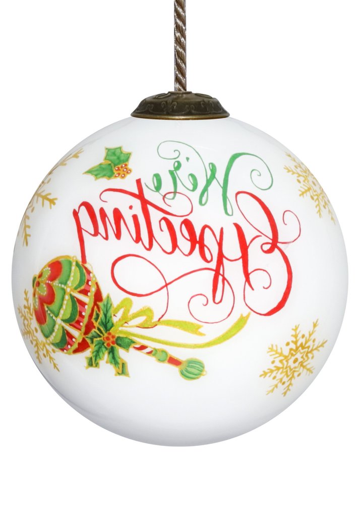 We are Expecting Hand Painted White Red And Gold Glass Ball Ornament HomeRoots