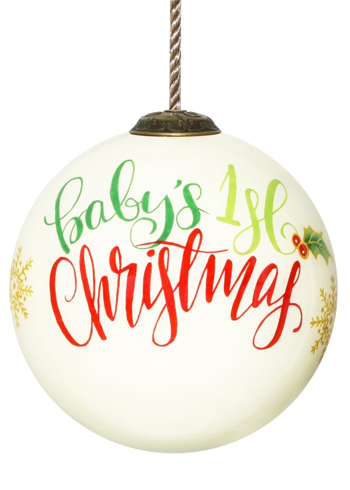 Babyes 1st Christmas Hand Painted White Red And Gold Glass Ball Ornament HomeRoots