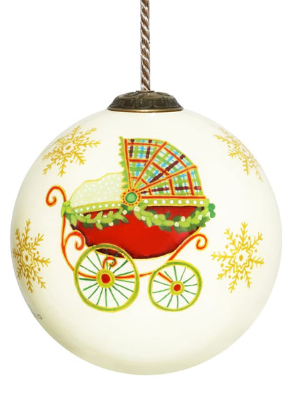 Babyes 1st Christmas Hand Painted White Red And Gold Glass Ball Ornament HomeRoots