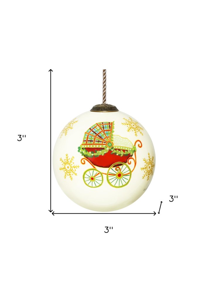 Babyes 1st Christmas Hand Painted White Red And Gold Glass Ball Ornament HomeRoots