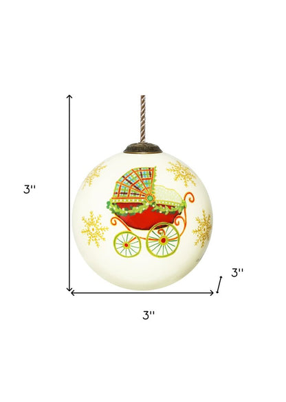Babyes 1st Christmas Hand Painted White Red And Gold Glass Ball Ornament HomeRoots