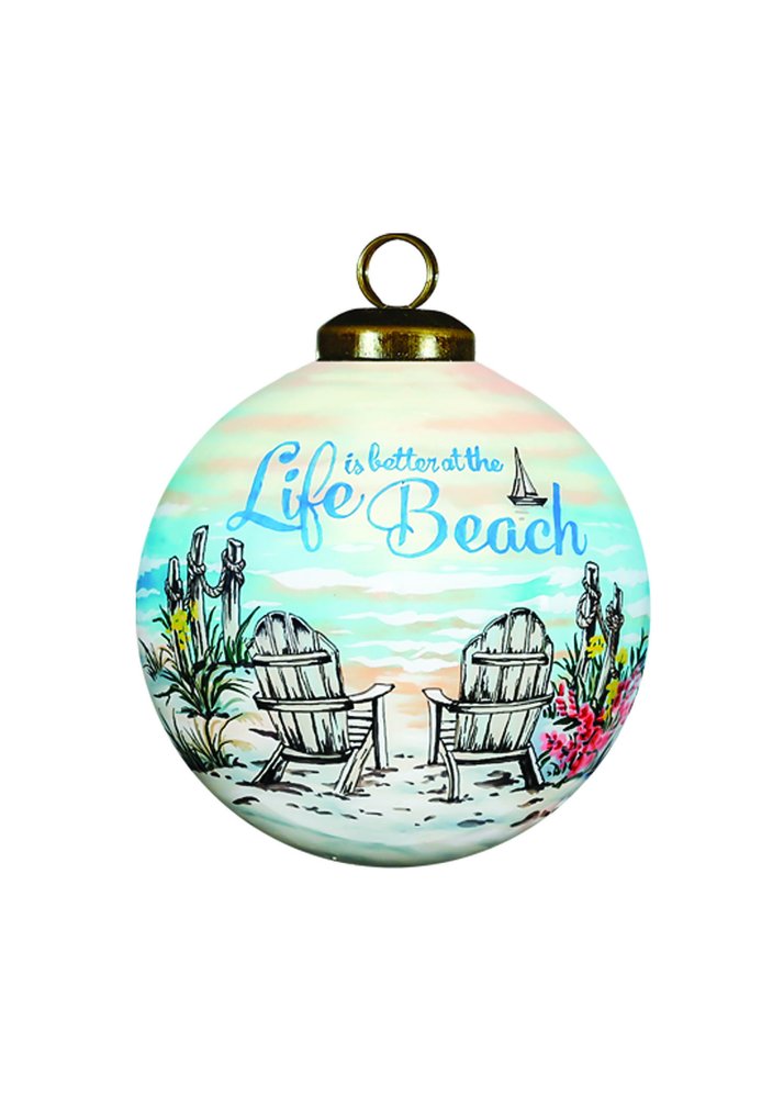 Life is better at the beach Hand Painted Blue Green And Black Glass Ball Ornament HomeRoots