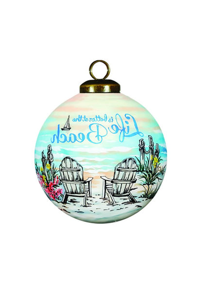 Life is better at the beach Hand Painted Blue Green And Black Glass Ball Ornament HomeRoots