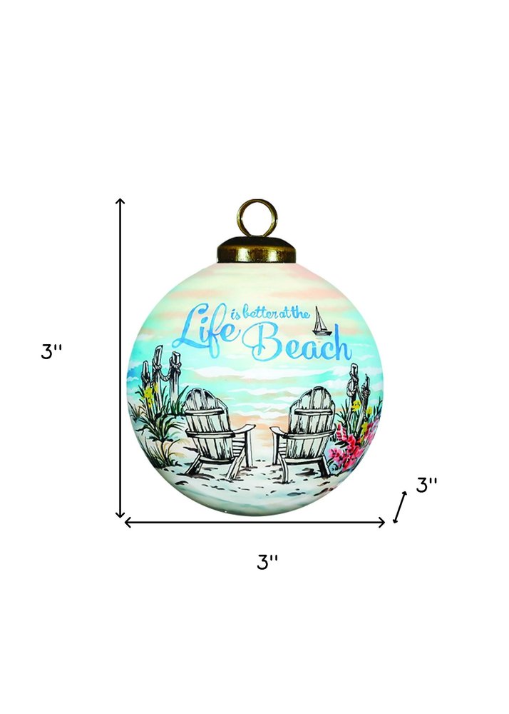 Life is better at the beach Hand Painted Blue Green And Black Glass Ball Ornament HomeRoots