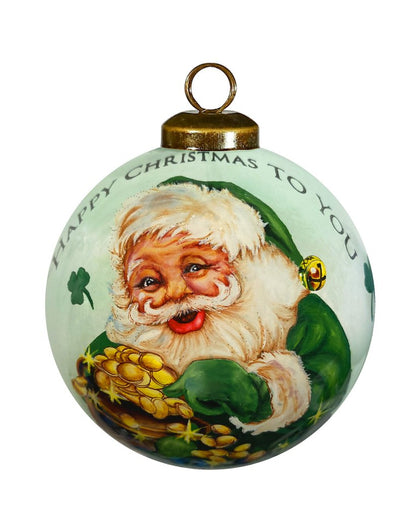 Irish Santa Hand Painted White Green And Brown Glass Ball Ornament HomeRoots