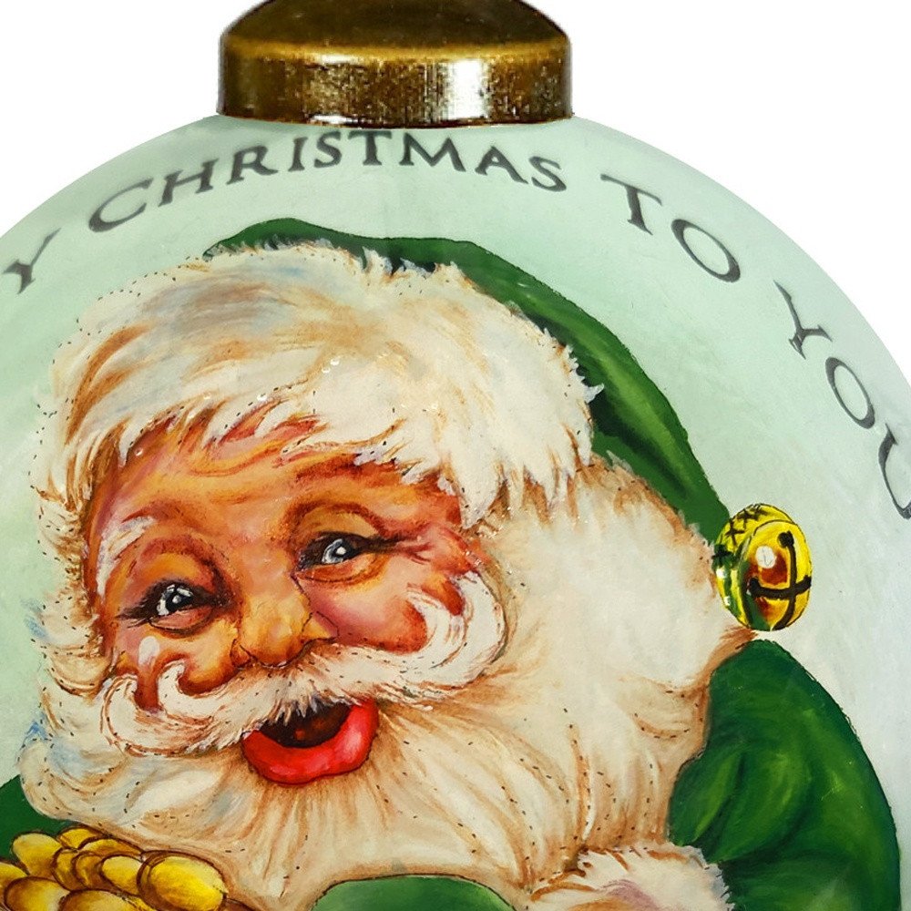 Irish Santa Hand Painted White Green And Brown Glass Ball Ornament HomeRoots