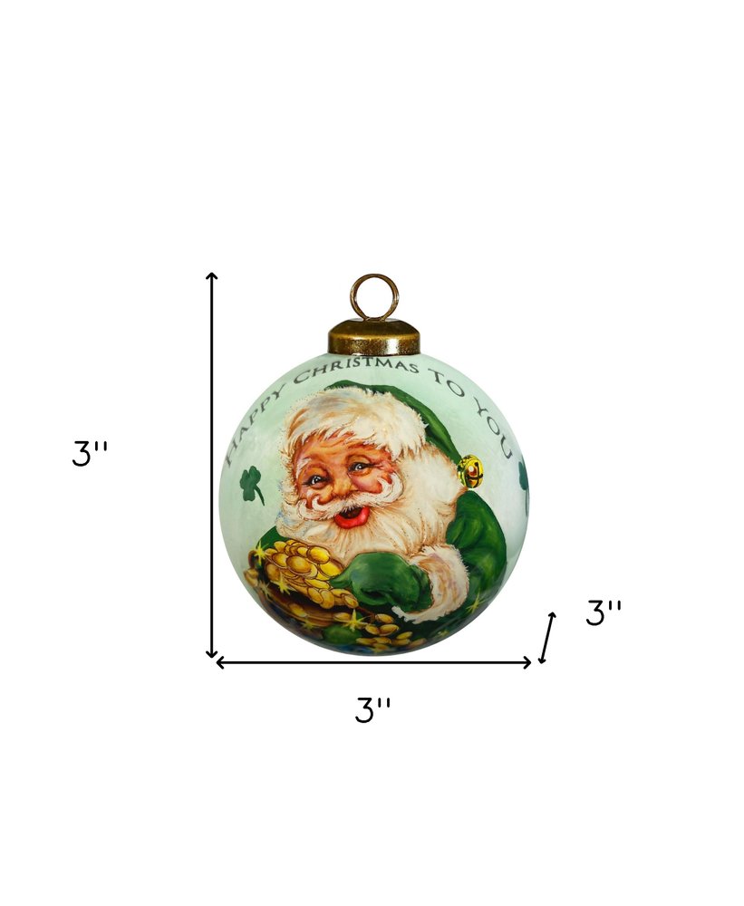 Irish Santa Hand Painted White Green And Brown Glass Ball Ornament HomeRoots