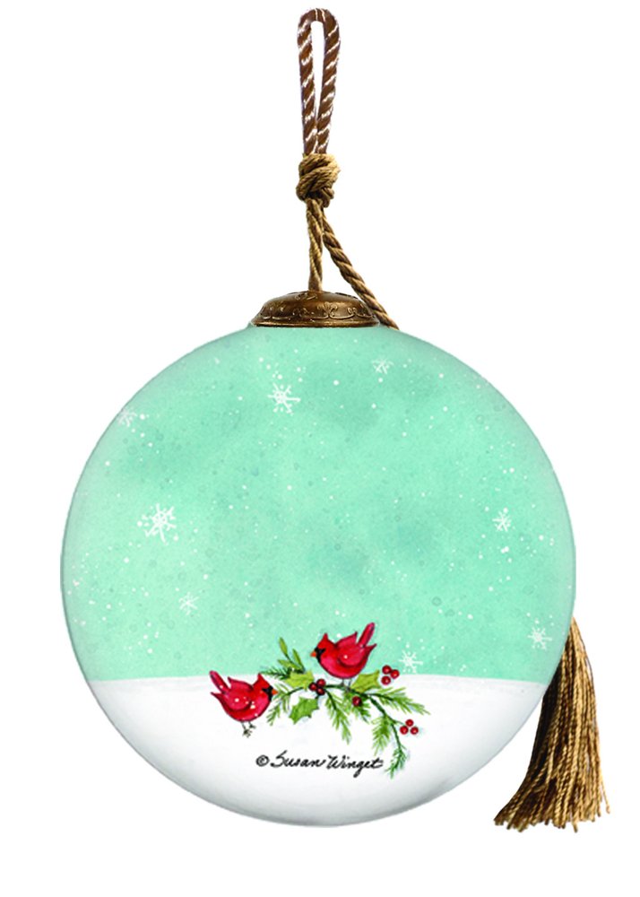 Snowman and Forest Animal Hand Painted Green Brown And White Glass Ball Ornament HomeRoots
