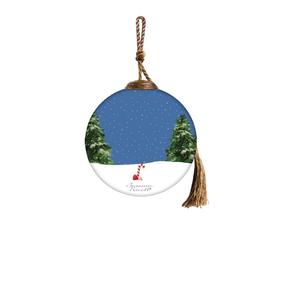 Snowman and Forest Animal Hand Painted Blue White And Green Glass Ball Ornament HomeRoots