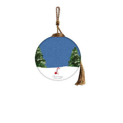 Snowman and Forest Animal Hand Painted Blue White And Green Glass Ball Ornament HomeRoots