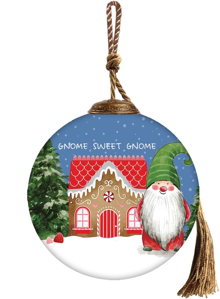 Gnome Sweet Gnome Hand Painted Blue Green And Red Glass Ball Ornament HomeRoots