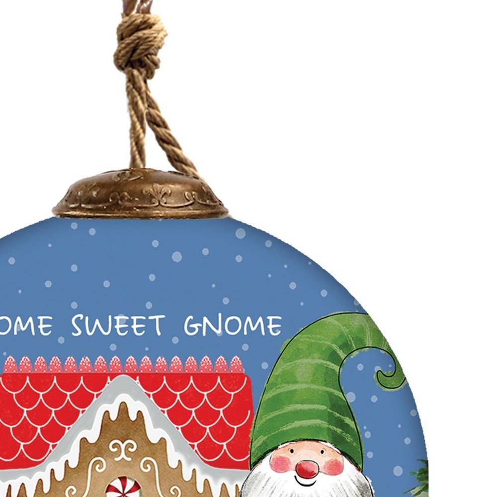 Gnome Sweet Gnome Hand Painted Blue Green And Red Glass Ball Ornament HomeRoots