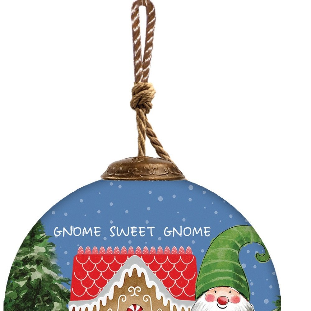 Gnome Sweet Gnome Hand Painted Blue Green And Red Glass Ball Ornament HomeRoots