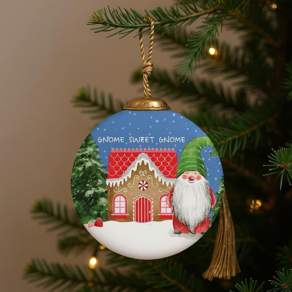Gnome Sweet Gnome Hand Painted Blue Green And Red Glass Ball Ornament HomeRoots