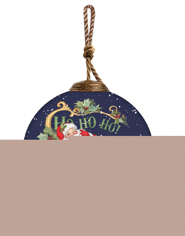 Ho Ho Ho Santa Hand Painted Blue White And Red Glass Ball Ornament HomeRoots