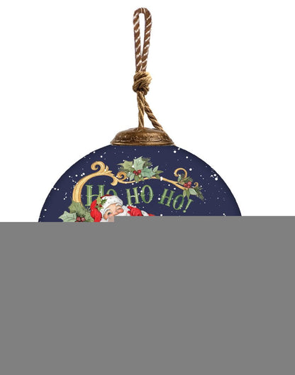Ho Ho Ho Santa Hand Painted Blue White And Red Glass Ball Ornament HomeRoots