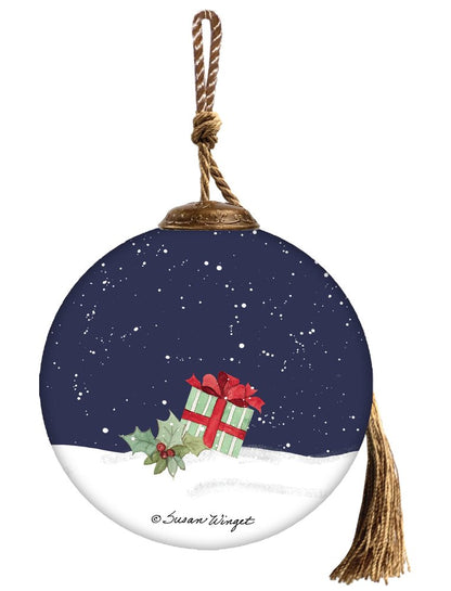 Ho Ho Ho Santa Hand Painted Blue White And Red Glass Ball Ornament HomeRoots
