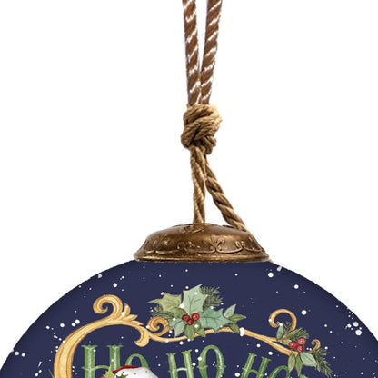 Ho Ho Ho Santa Hand Painted Blue White And Red Glass Ball Ornament HomeRoots