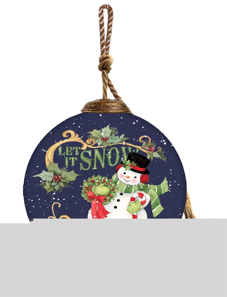 Let It Snow Hand Painted Blue White And Red Glass Ball Ornament HomeRoots