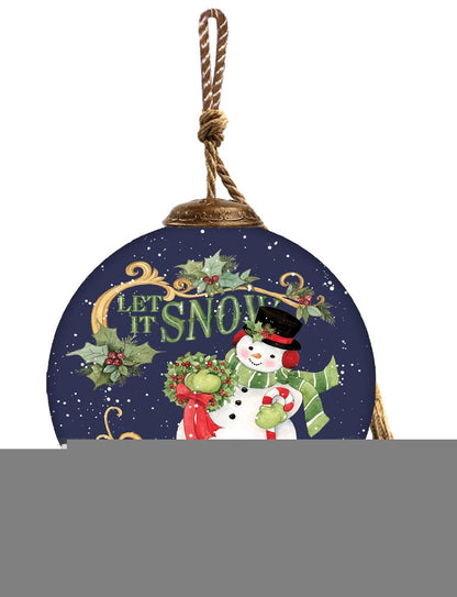 Let It Snow Hand Painted Blue White And Red Glass Ball Ornament HomeRoots