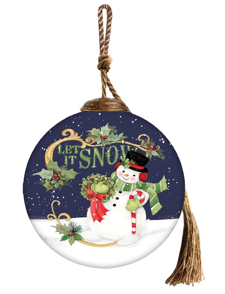 Let It Snow Hand Painted Blue White And Red Glass Ball Ornament HomeRoots