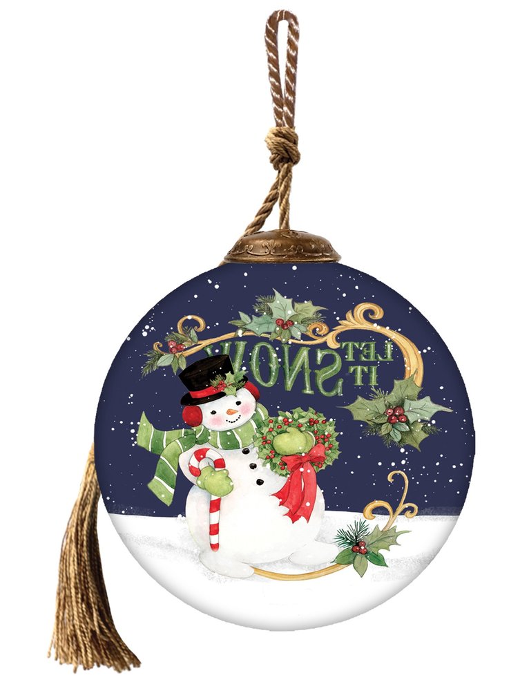 Let It Snow Hand Painted Blue White And Red Glass Ball Ornament HomeRoots