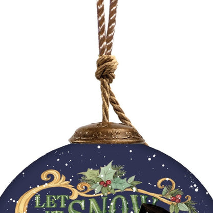 Let It Snow Hand Painted Blue White And Red Glass Ball Ornament HomeRoots
