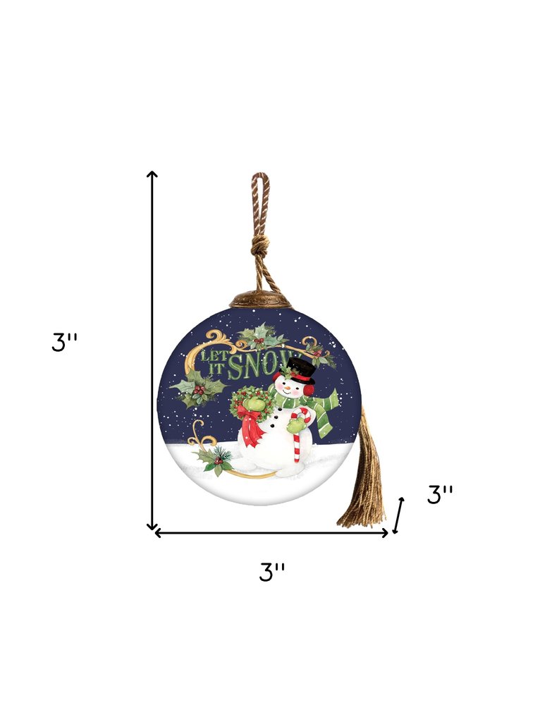 Let It Snow Hand Painted Blue White And Red Glass Ball Ornament HomeRoots