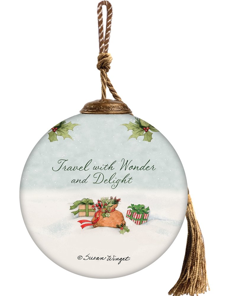 Travel with Red Campe Hand Painted Red White And Green Glass Ball Ornament HomeRoots