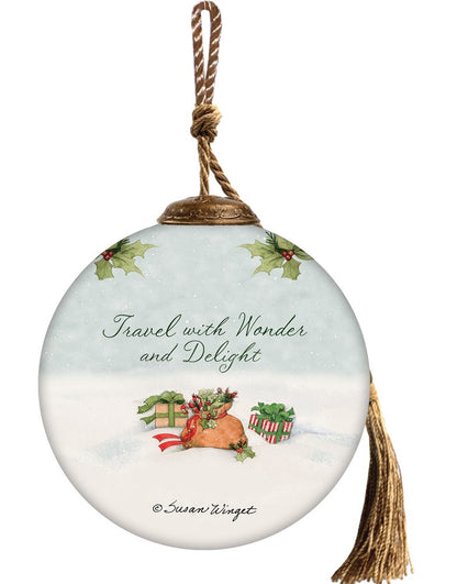 Travel with Red Campe Hand Painted Red White And Green Glass Ball Ornament HomeRoots