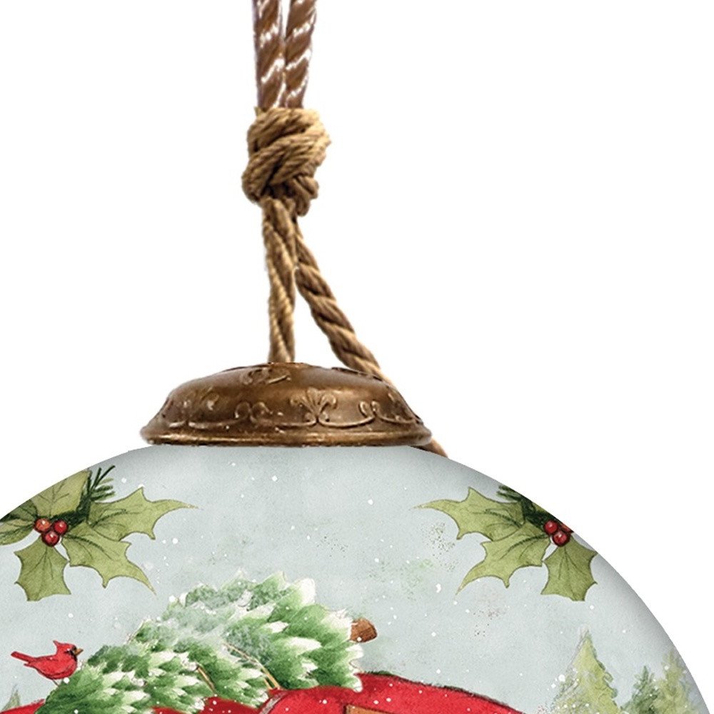 Travel with Red Campe Hand Painted Red White And Green Glass Ball Ornament HomeRoots