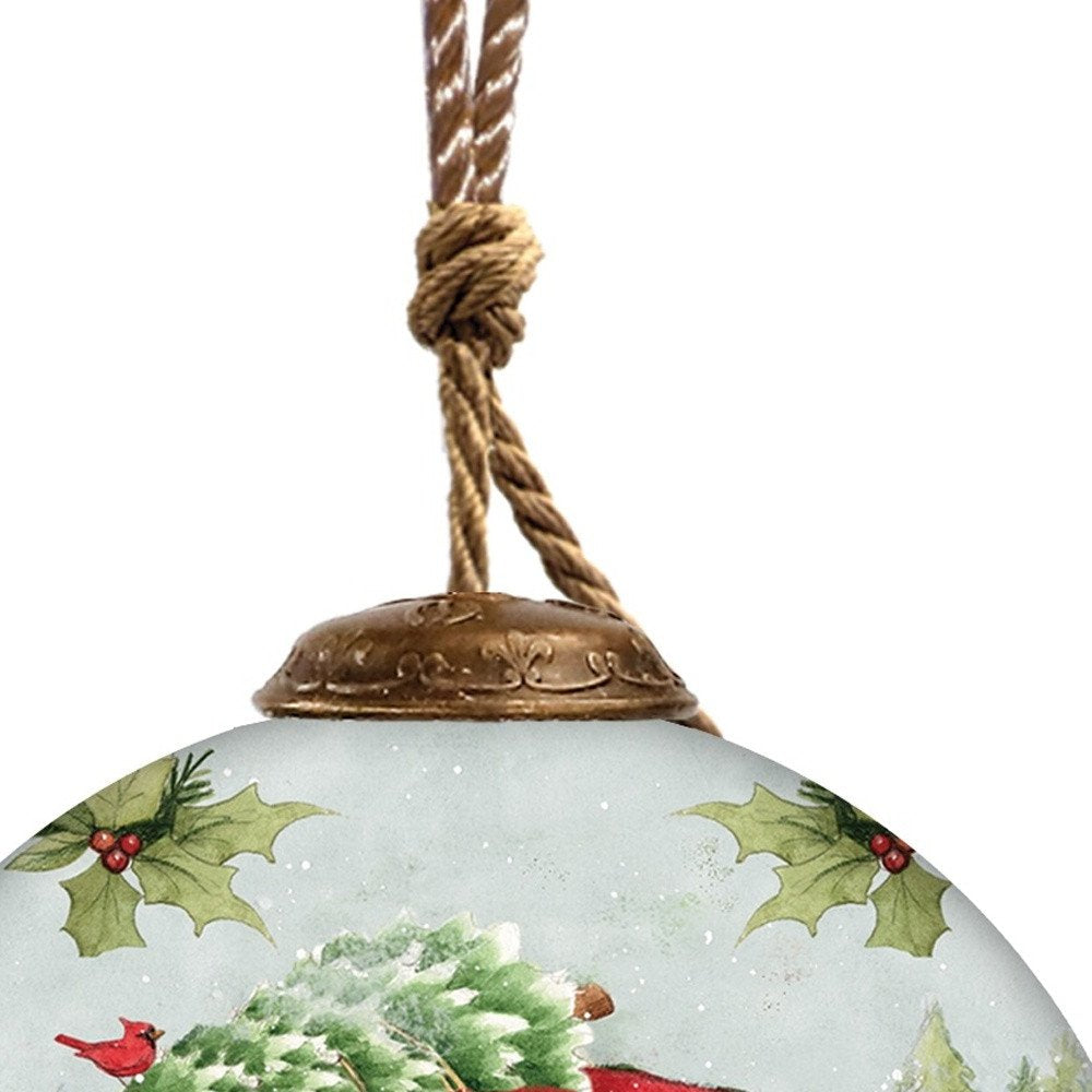 Travel with Red Campe Hand Painted Red White And Green Glass Ball Ornament HomeRoots