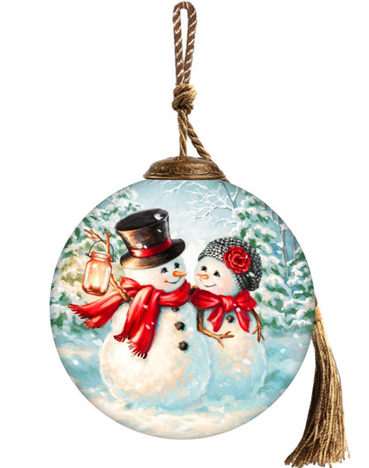 You Melt My Heart Snowman Hand Painted Red Blue And Green Glass Ball Ornament HomeRoots
