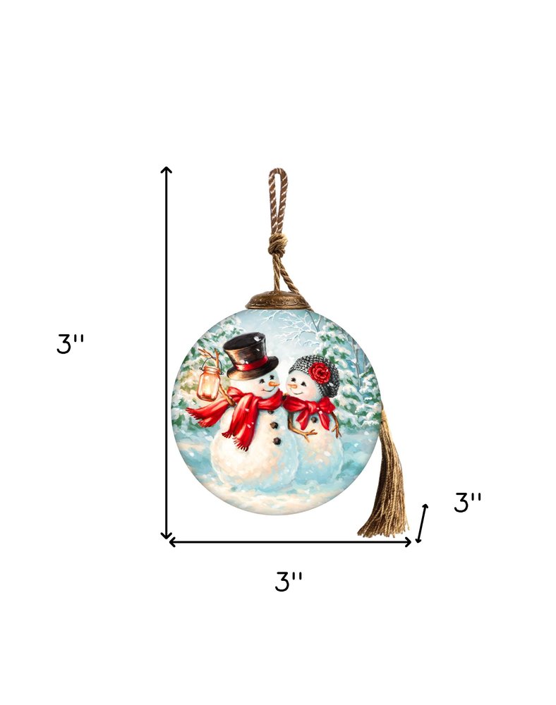 You Melt My Heart Snowman Hand Painted Red Blue And Green Glass Ball Ornament HomeRoots