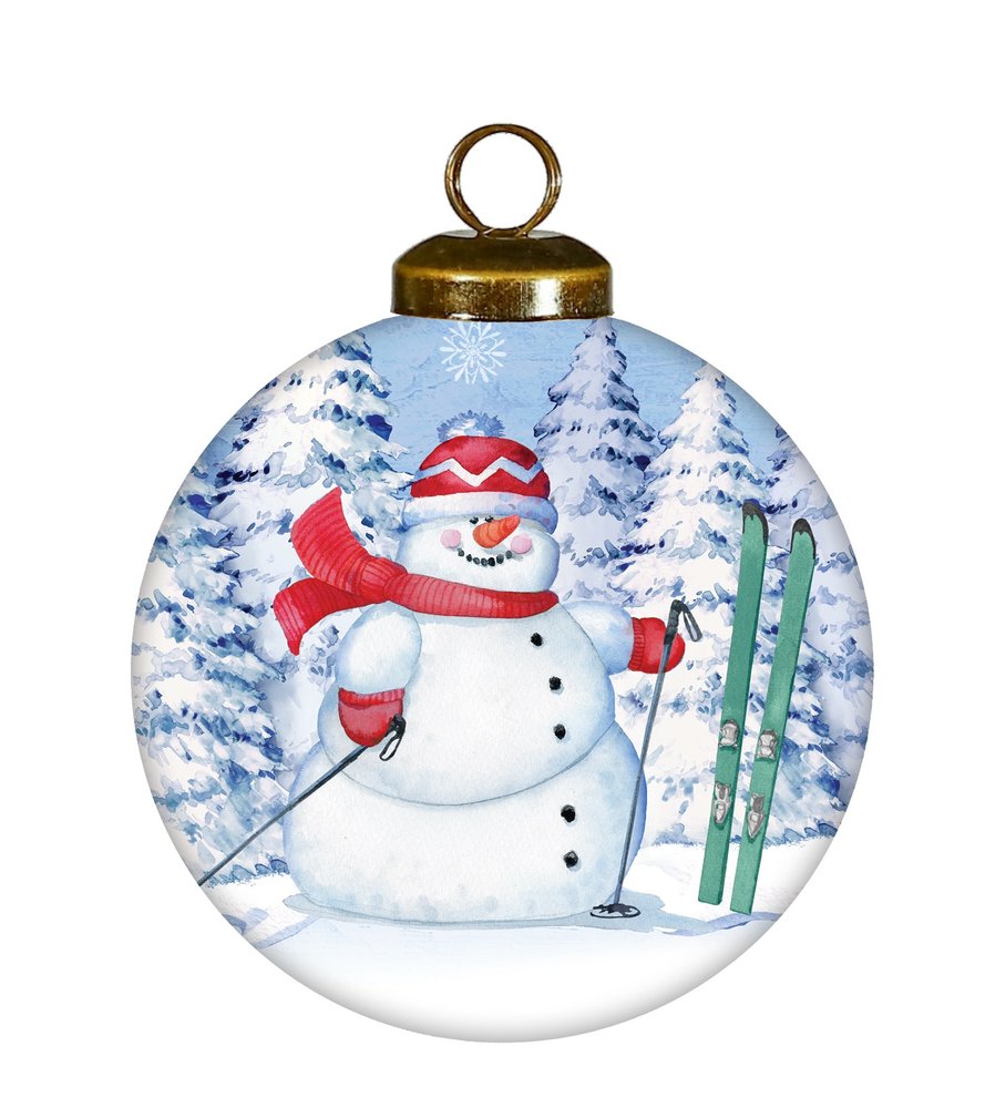 Ski Snowman Hand Painted White Blue And Red Glass Ball Ornament HomeRoots