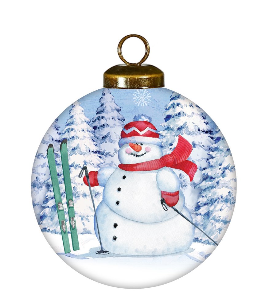 Ski Snowman Hand Painted White Blue And Red Glass Ball Ornament HomeRoots