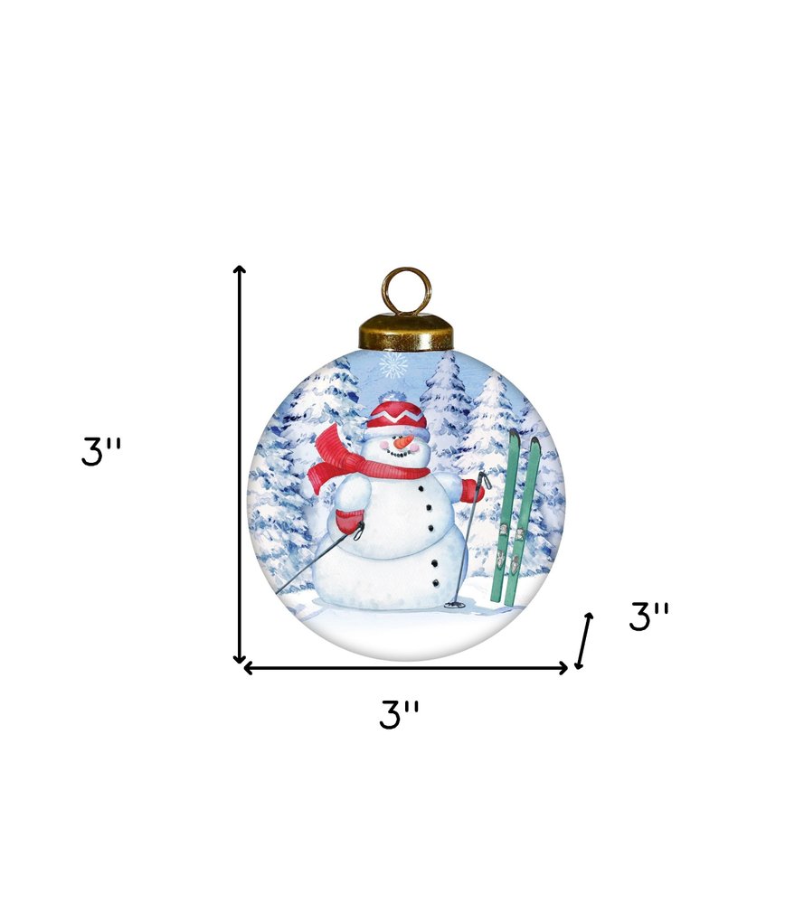 Ski Snowman Hand Painted White Blue And Red Glass Ball Ornament HomeRoots
