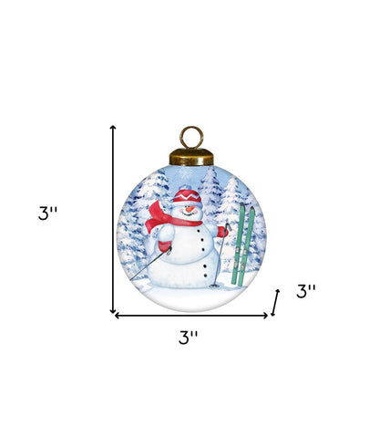 Ski Snowman Hand Painted White Blue And Red Glass Ball Ornament HomeRoots