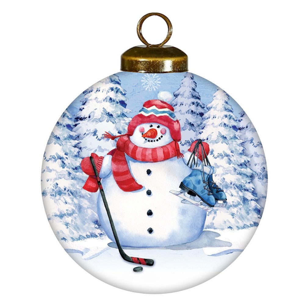 Hockey Snowman Hand Painted White Blue And Red Glass Ball Ornament HomeRoots