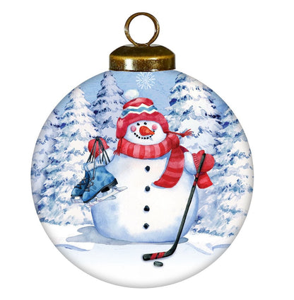Hockey Snowman Hand Painted White Blue And Red Glass Ball Ornament HomeRoots
