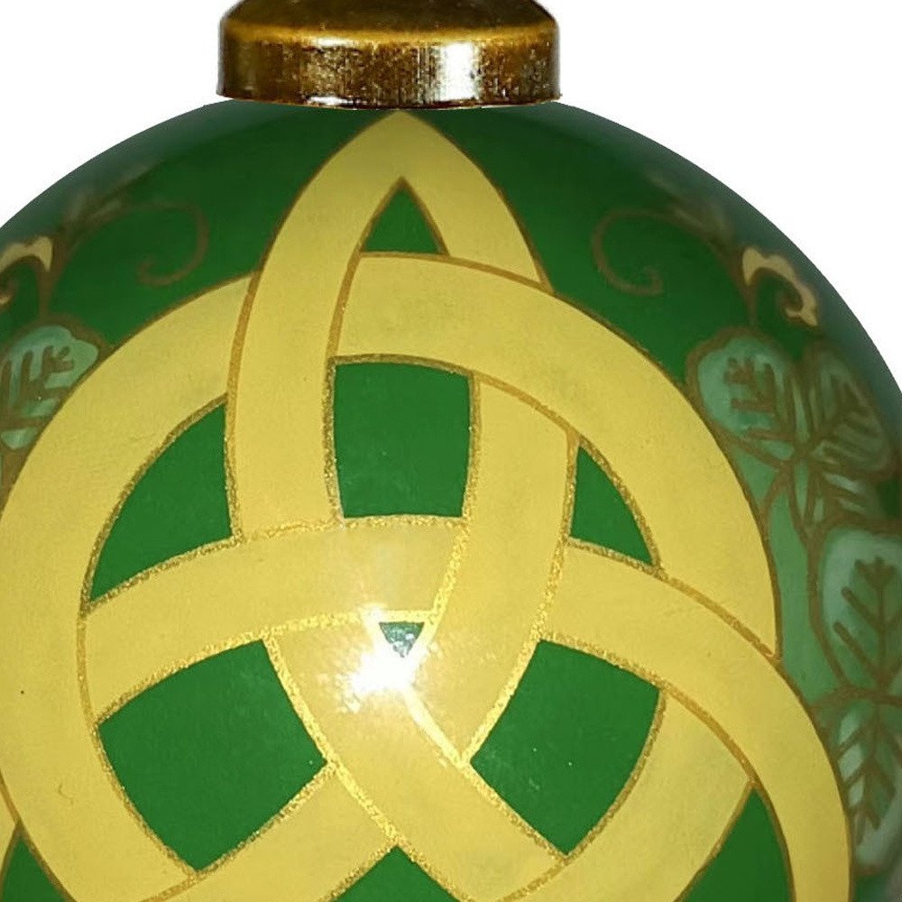 Trinity Knot Hand Painted Yellow And Green Glass Ball Ornament HomeRoots