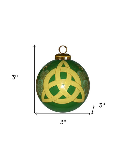 Trinity Knot Hand Painted Yellow And Green Glass Ball Ornament HomeRoots