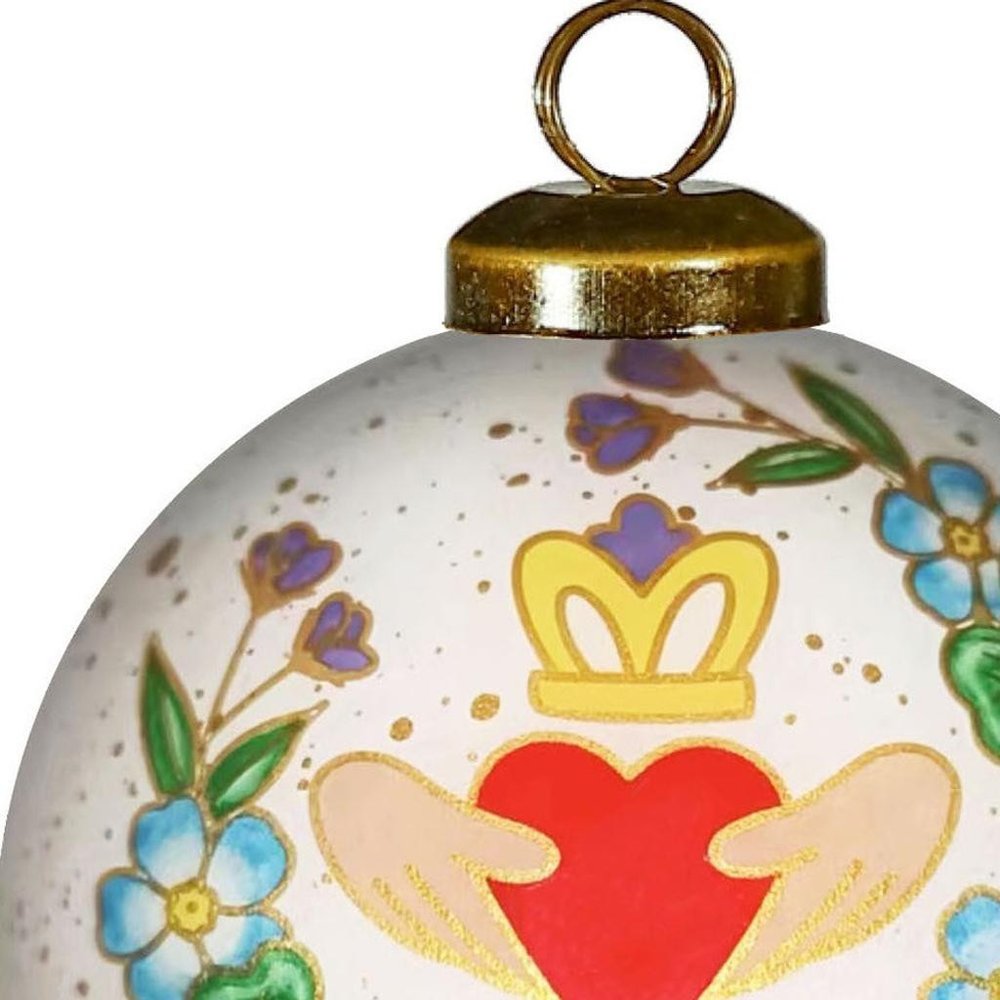 Claddagh Irish Hand Painted Green White And Red Glass Ball Ornament HomeRoots