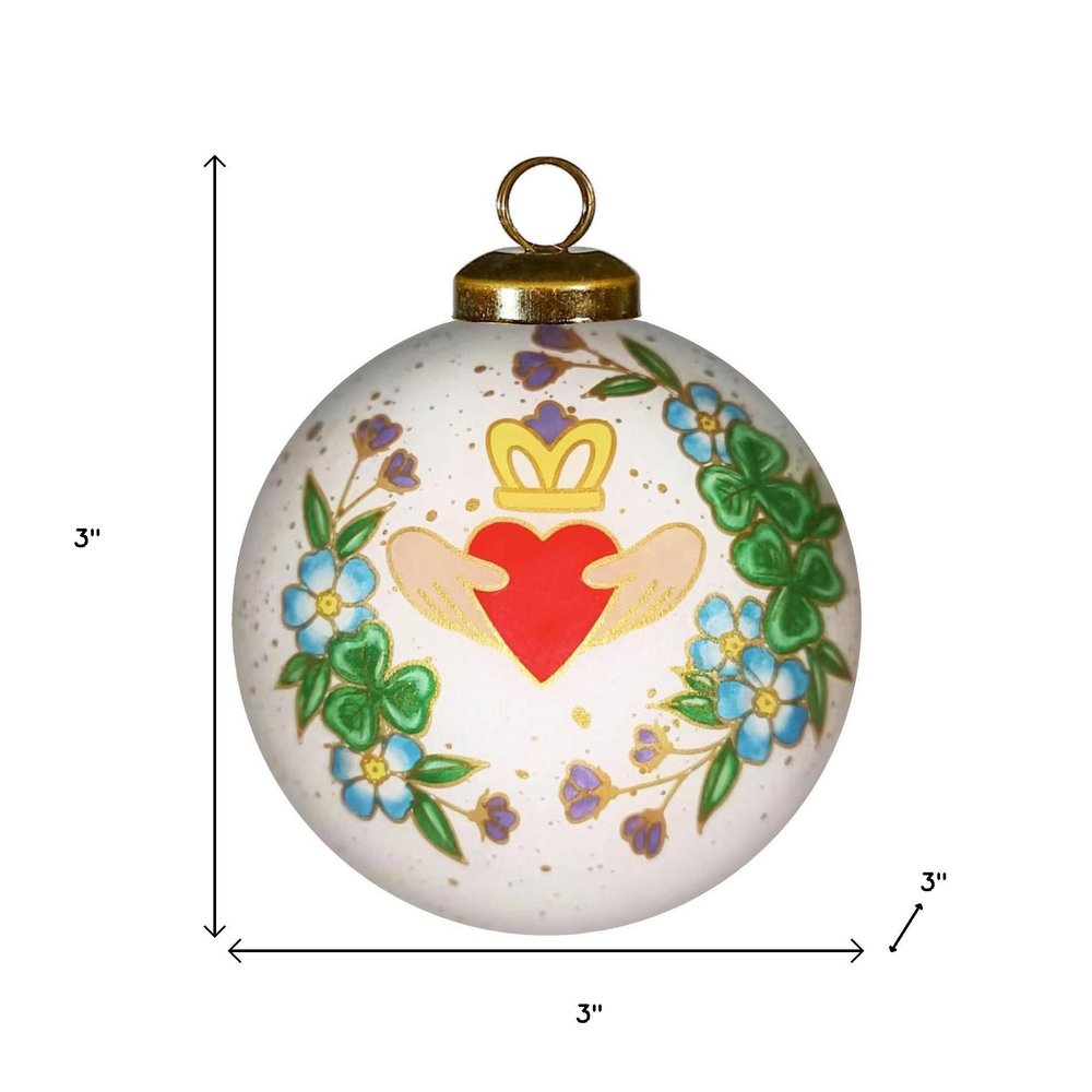 Claddagh Irish Hand Painted Green White And Red Glass Ball Ornament HomeRoots