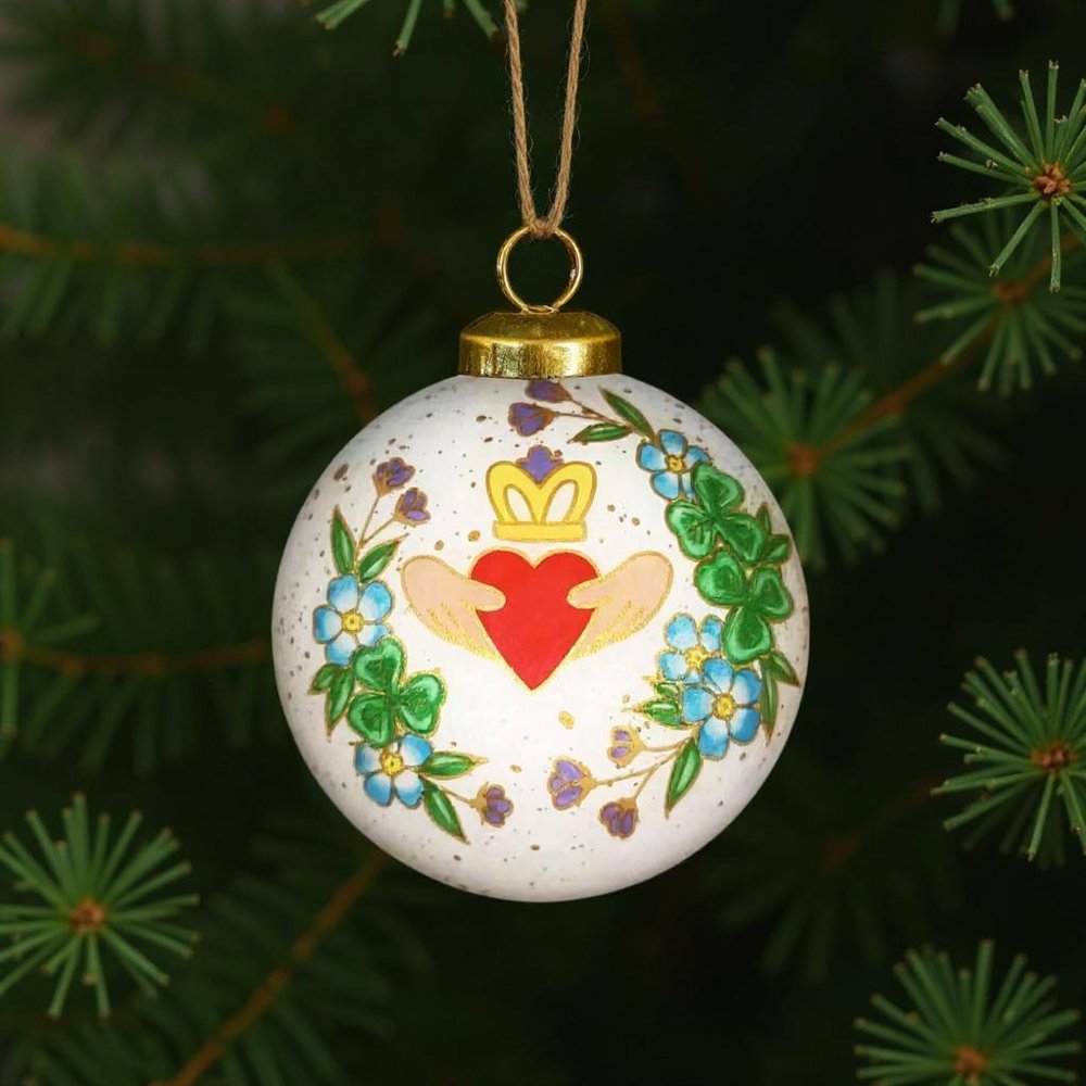 Claddagh Irish Hand Painted Green White And Red Glass Ball Ornament HomeRoots
